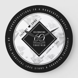 Elegant 60:e Diamond Bröllop-årsdagen Stor Klocka