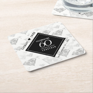 Elegant 60:e Diamond Bröllop-årsdagen Underlägg Papper Kvadrat