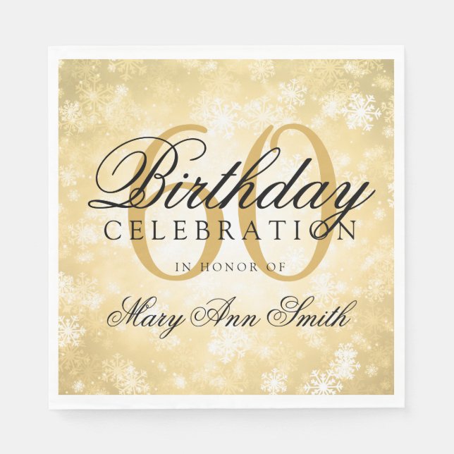 Elegant 60:e födelsedag Guld Winter Wonderland Pappersservett (Framsidan)