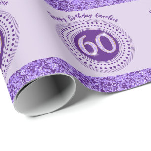 Elegant 60:e födelsedag Lila Glitter med Rand Presentpapper