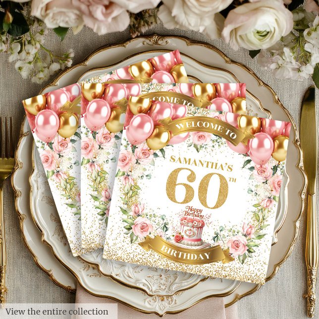 Elegant 60:e födelsedag Napkins Guld Glitter Bloom Pappersservett (Elegant 60th Birthday Napkins Gold Glitter Blooms)