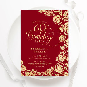 Elegant 60:e födelsedag Röda Guld Ro Inbjudningar