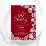 Elegant 60:e födelsedag Röda Silver Ro Inbjudningar<br><div class="desc">Röda silver-blommigten 60:e födelsedagsfest inbjudan. Elegantens utformning med ro,  faux silver-folie och typsnitt för typsnitt. Trendig inbjudan-kortets perfekt för en snyggt kvinnlig dag firande. Kan anpassas till vilken ålder som helst. Anpassa med dina egna detaljer. Skrivna Zazzle-inbjudningar eller digital utskrivbar mall för omedelbar nedladdning.</div>