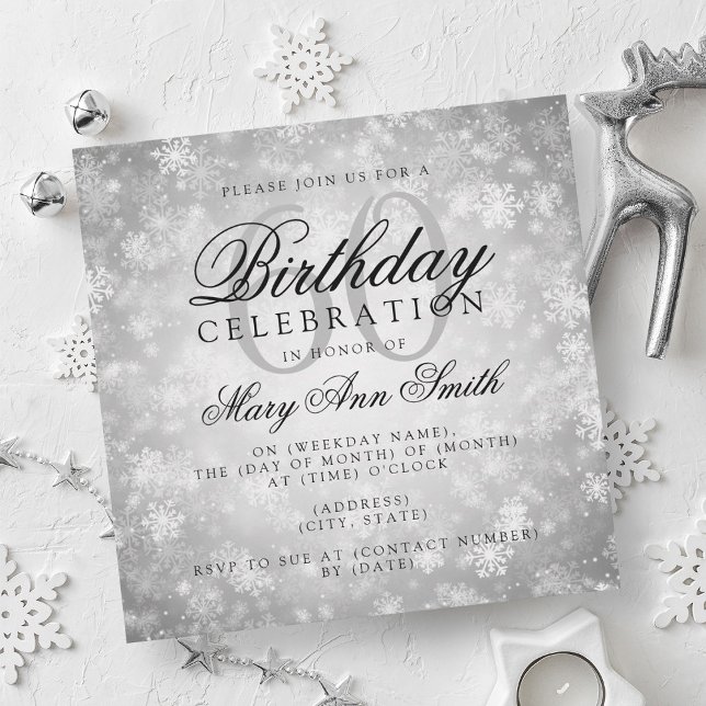 Elegant 60:e födelsedag Silver Winter Wonderland Inbjudningar (Elegant 60th Birthday Silver Winter Wonderland Invitation)