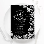 Elegant 60:e födelsedag Svarta Silver Ro Inbjudningar<br><div class="desc">Svarta silver-blommigten 60:e födelsedagsfest inbjudan. Elegantens utformning med ro,  faux silver-folie och typsnitt för typsnitt. Trendig inbjudan-kortets perfekt för en snyggt kvinnlig dag firande. Kan anpassas till vilken ålder som helst. Anpassa med dina egna detaljer. Skrivna Zazzle-inbjudningar eller digital utskrivbar mall för omedelbar nedladdning.</div>
