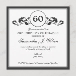 Elegant 60:e födelsedag Swirly Ribbon Black Inbjudningar