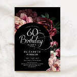 Elegant 60:e födelsedagen Burgundy Rosa Peonies Inbjudningar<br><div class="desc">Elegantens blommigt 60 födelsedagsfest inbjudan. Snygg klassutformning med botaniska accenter. Funktioner för burgundy och rosa peonies,  ro på mörkens moody bakgrund och typsnitt för trendigets skrivstil. Du kan välja utskrivna inbjudningar och/eller en digital mall för omedelbar nedladdning. Anpassa med dina egna detaljer. Perfekt för en snyggt kvinnor i firande.</div>