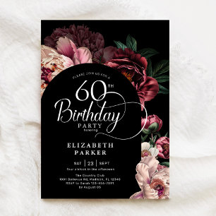 Elegant 60:e födelsedagen Burgundy Rosa Peonies Inbjudningar