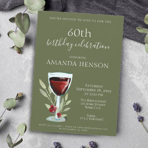Elegant 60:e födelsedagen Red Vin Surprise Party Inbjudningar