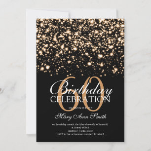 Elegant 60:e Födelsedagsfesten Guld Midnight Glam Inbjudningar
