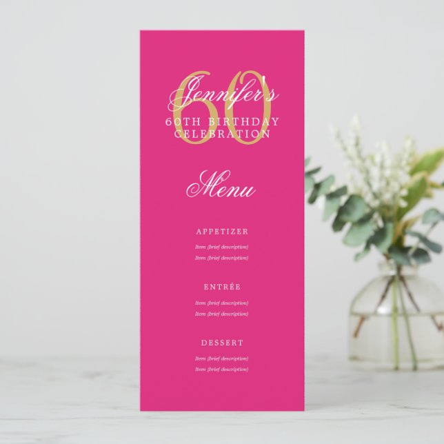 Elegant 60:e Födelsedagsfesten Menu Guld Shock ros Inbjudningar (Stående Fram)