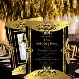 Elegant 60:e Födelsedagsfesten Photo Guld Black Inbjudningar