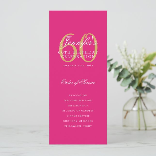 Elegant 60:e Födelsedagsfesten Shock rosa Guld Inbjudningar (Stående Fram)