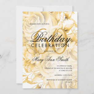 Elegant 60:e Födelsedagsfestens Blommigt Guld Inbjudningar