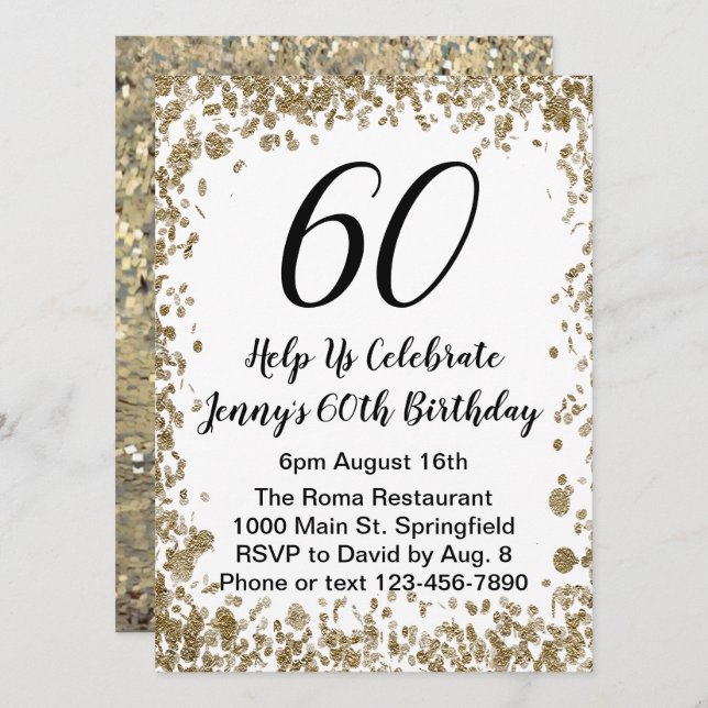Elegant 60:e födelsedagsinbjudan till henne i Guld Inbjudningar (Fram/baksida)