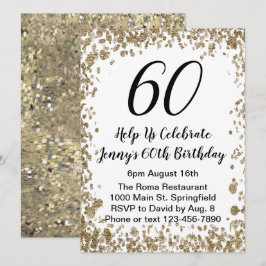 Elegant 60:e födelsedagsinbjudan till henne i Guld Inbjudningar
