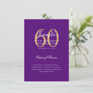 Elegant 60:e födelsedagsprogrammet Guld Lila Menu Inbjudningar