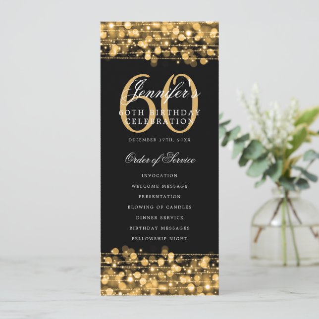 Elegant 60:e födelsedagsprogrammet Guld Menu+Tack Inbjudningar (Stående Fram)