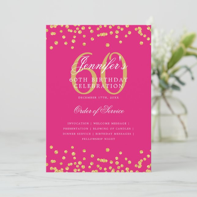 Elegant 60:e födelsedagsprogrammet Menu Guld Shock Inbjudningar (Stående Fram)