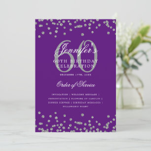 Elegant 60:e födelsedagsprogrammet Menu Silver Lil Inbjudningar