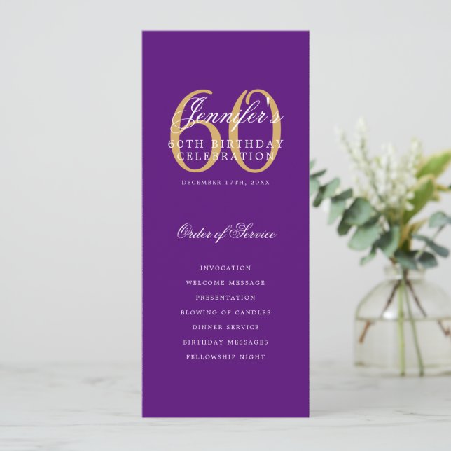 Elegant 60:e Lila-menyn för Guld+Tack Inbjudningar (Stående Fram)