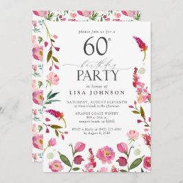 Elegant 60:e Rosa Vattenfärgsdagen Blommigt födels Inbjudningar