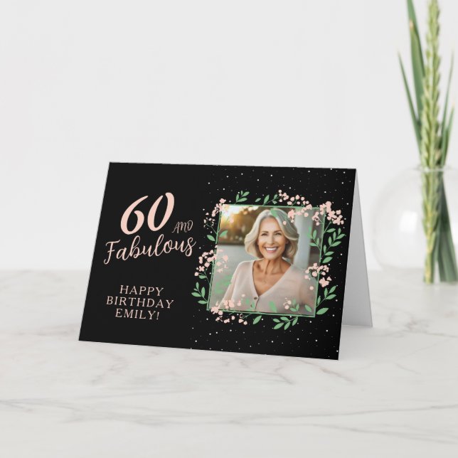 Elegant 60 och fantastisk blomma 60-års födelsedag kort (Framsida)