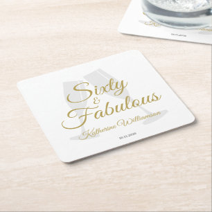 Elegant 60 och fantastisk födelsedagsfest vit guld underlägg papper kvadrat