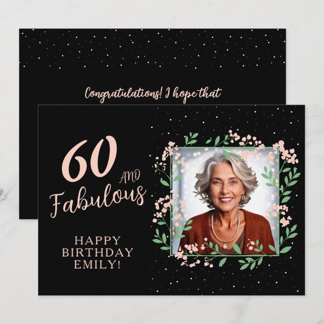Elegant 60 och foto av blommor 60:e födelsedagen kort (Fram/baksida)