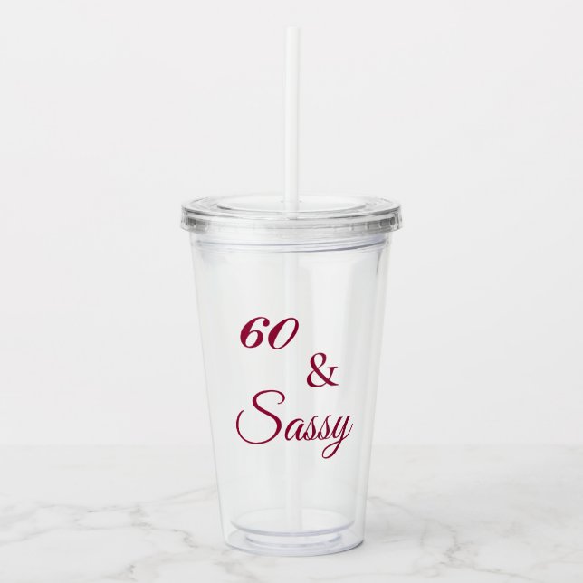 Elegant 60 och Sassy Red Script Grattis på födelse Take Away Mugg (Framsida)