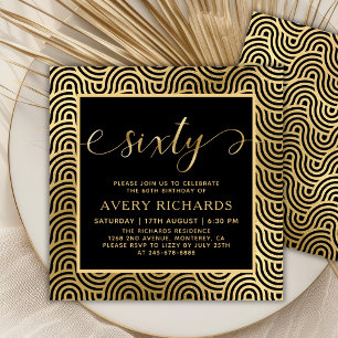Elegant 60 skript svart och 60:e födelsedagen Guld Inbjudningar