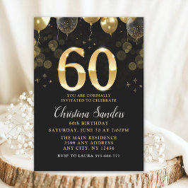 Elegant 60th Birthday Invitation with Gold Ballons Inbjudningar
