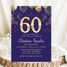 Elegant 60th Birthday Invitation with Gold Ballons Inbjudningar