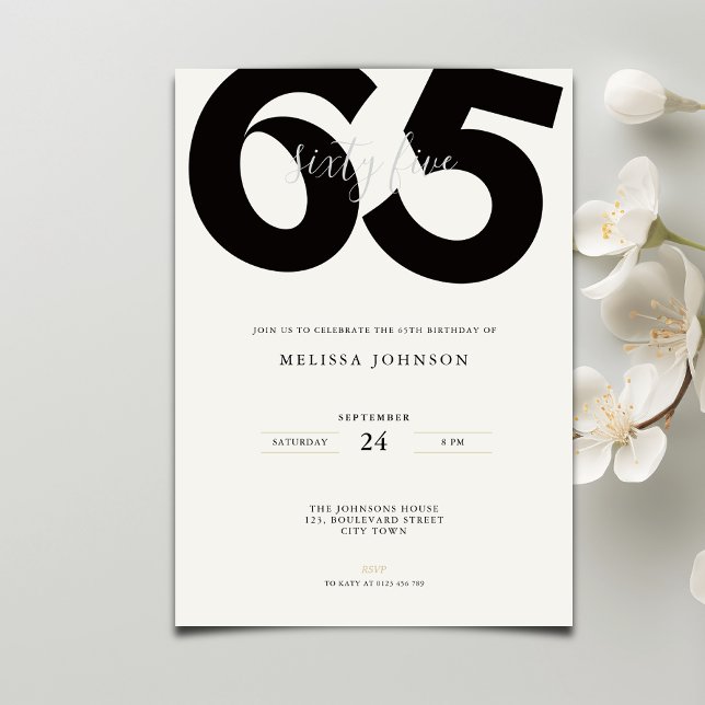 Elegant 65-års födelsedagsinbjudan - Minimal stil Inbjudningar (Skapare uppladdad)