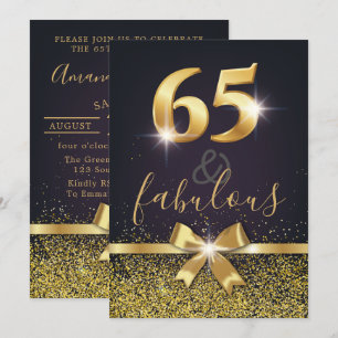 Elegant 65 & Fabulous Guld Glitter 65e Birthday Inbjudningar