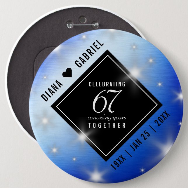Elegant 67:e årsdagen för Star Sapphire Bröllop Knapp (Framsida & baksida)