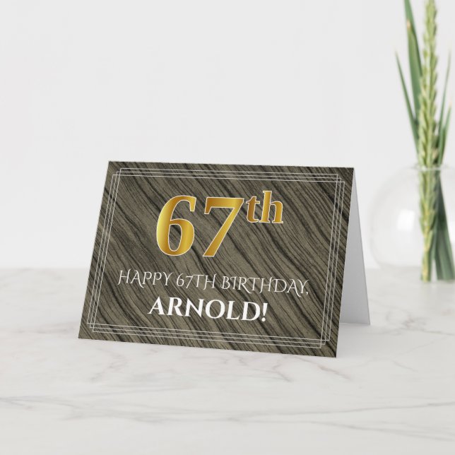 Elegant 67:e födelsedagen: Faux Wood, Faux Guld lo Kort (Framsida)