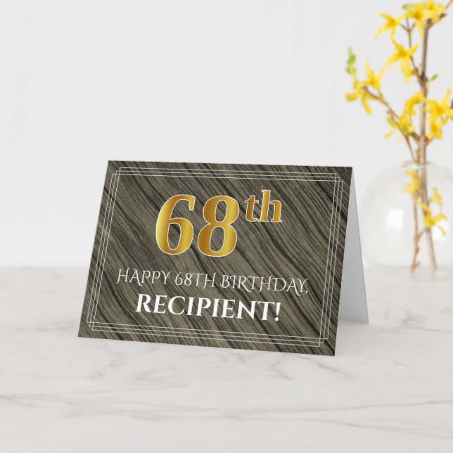 Elegant 68:e födelsedagen: Faux Wood, Faux Guld lo Kort (Gul blomma)
