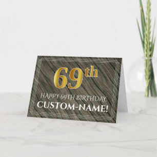 Elegant 69:e födelsedagen: Faux Wood, Faux Guld lo Kort