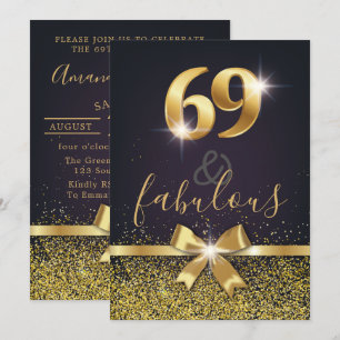 Elegant 69 & Lysande guld glitter 69-årsdag Inbjudningar