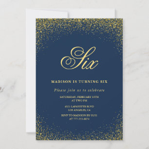 Elegant 6-års inbjudan Guld Navy Glam