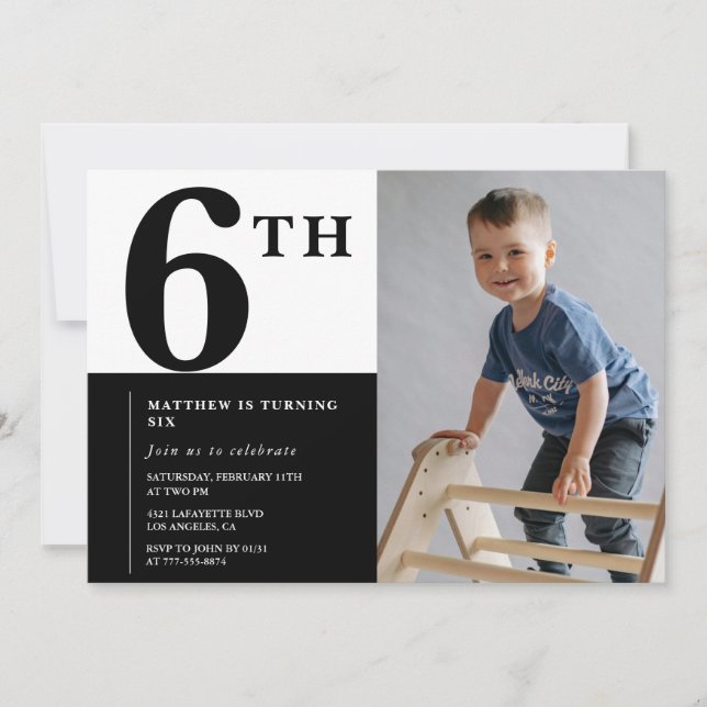 Elegant 6-års inbjudan Svart Chic Modern  (Framsida)