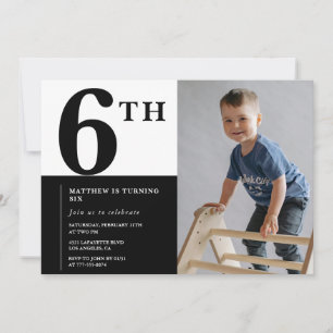 Elegant 6-års inbjudan Svart Chic Modern