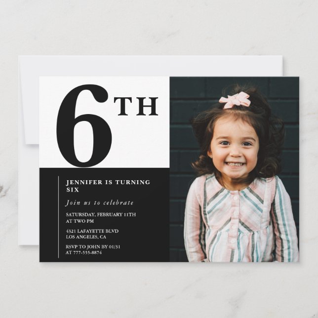 Elegant 6-års inbjudan Tjej Chic Foto (Framsida)