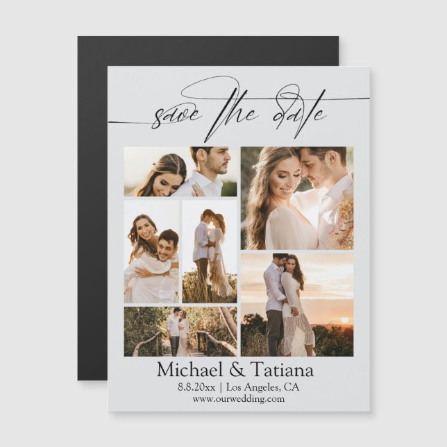 elegant 6 bilder collage save the date magnet (Fram/baksida)