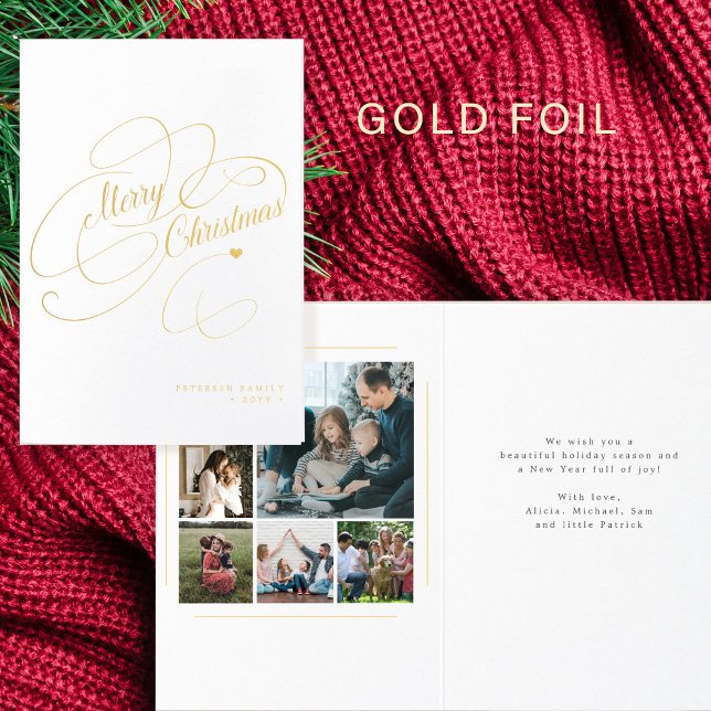 Elegant 6, familjefotografiskript God jul Folierat Kort (Skapare uppladdad)