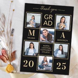 Elegant 6 Foto Personlig Svart Guld Examen Tack Kort