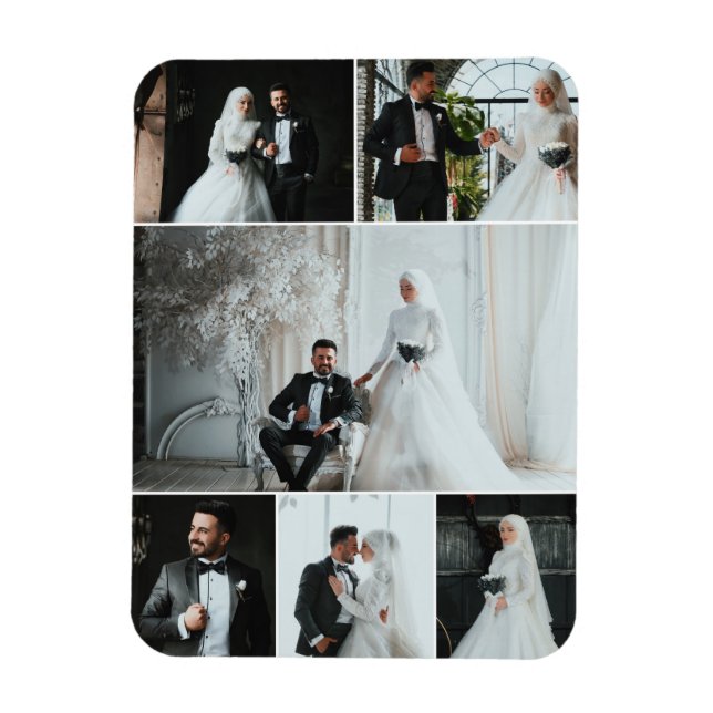 Elegant 6 Photo Bröllop Collage Keepsak Magnet (Vertikal)
