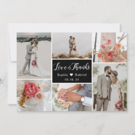 Elegant 6 Photo Collage Black and White Bröllop Tack Kort