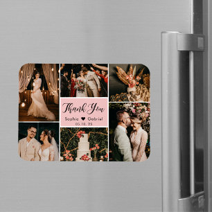 Elegant 6 Photo Collage Bröllop Tack Magnet